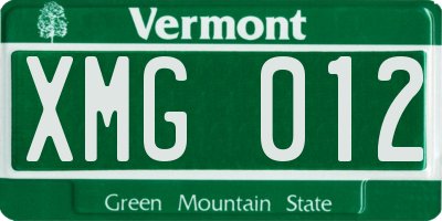 VT license plate XMG012