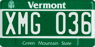 VT license plate XMG036