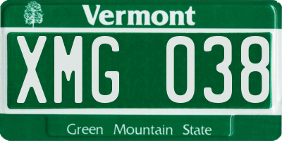 VT license plate XMG038