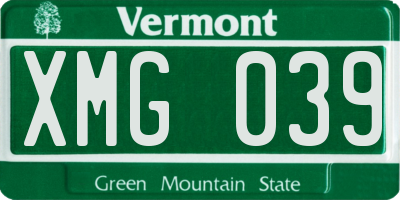 VT license plate XMG039