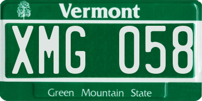 VT license plate XMG058