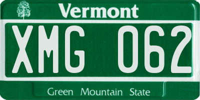VT license plate XMG062