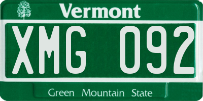 VT license plate XMG092