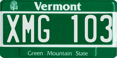 VT license plate XMG103