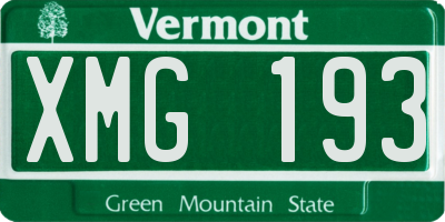 VT license plate XMG193