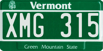 VT license plate XMG315