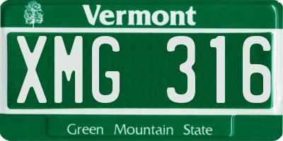 VT license plate XMG316