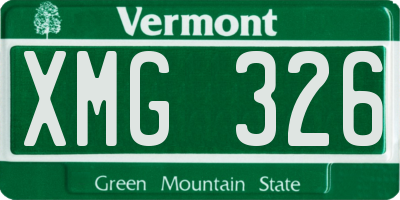 VT license plate XMG326