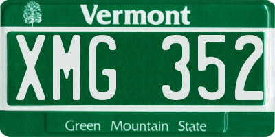 VT license plate XMG352