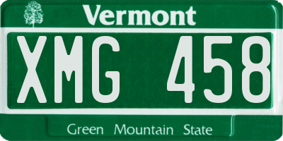 VT license plate XMG458