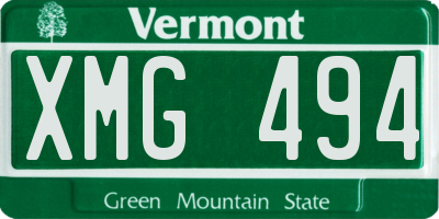 VT license plate XMG494