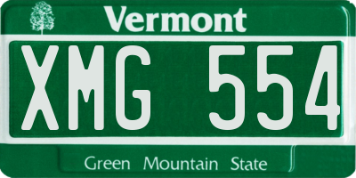 VT license plate XMG554