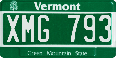 VT license plate XMG793
