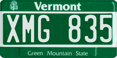 VT license plate XMG835