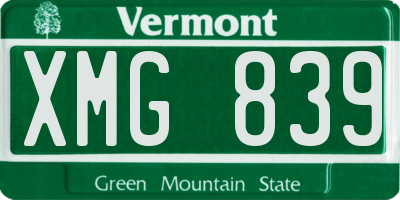 VT license plate XMG839