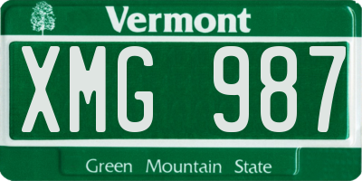 VT license plate XMG987