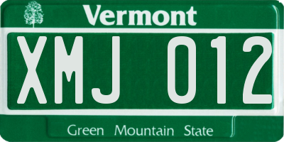 VT license plate XMJ012