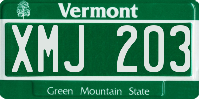 VT license plate XMJ203