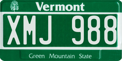 VT license plate XMJ988