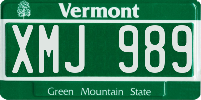 VT license plate XMJ989