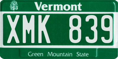 VT license plate XMK839