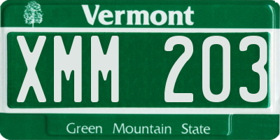 VT license plate XMM203