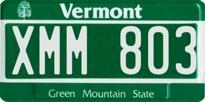 VT license plate XMM803