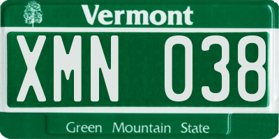 VT license plate XMN038