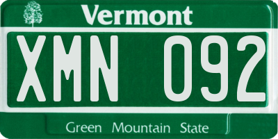 VT license plate XMN092