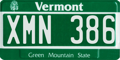 VT license plate XMN386