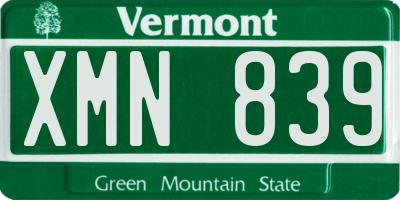 VT license plate XMN839