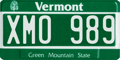 VT license plate XMO989