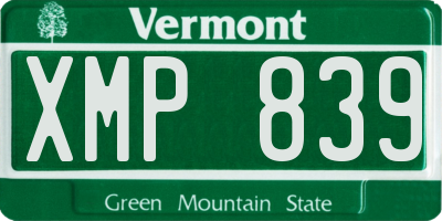 VT license plate XMP839