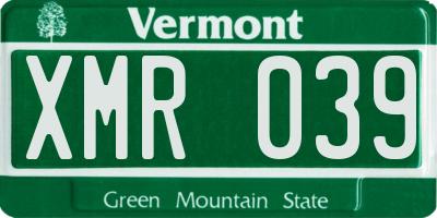 VT license plate XMR039