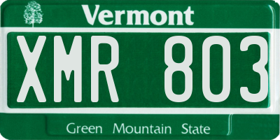 VT license plate XMR803