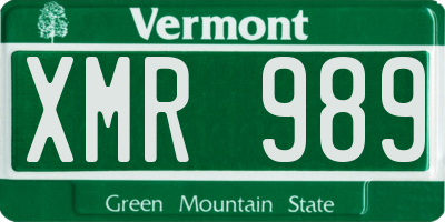 VT license plate XMR989