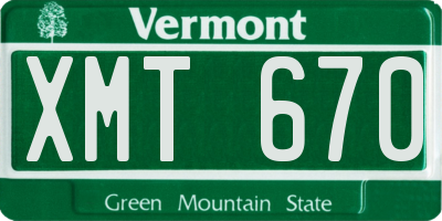 VT license plate XMT670