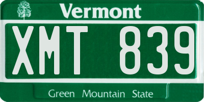 VT license plate XMT839