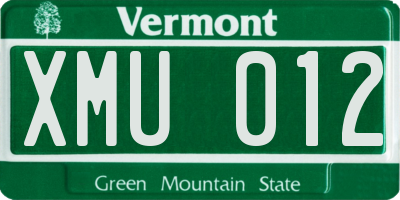 VT license plate XMU012