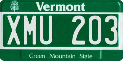 VT license plate XMU203