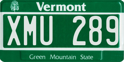 VT license plate XMU289