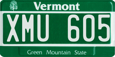VT license plate XMU605
