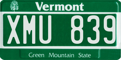 VT license plate XMU839