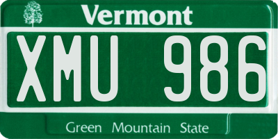 VT license plate XMU986