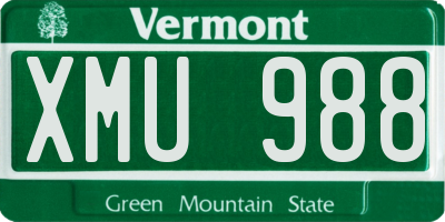 VT license plate XMU988