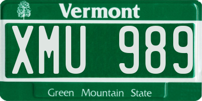 VT license plate XMU989