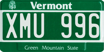 VT license plate XMU996