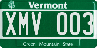 VT license plate XMV003