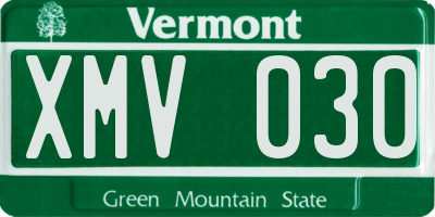 VT license plate XMV030