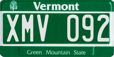 VT license plate XMV092